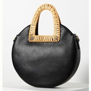 NWT Anthropologie Circular Vegan Leather and Rattan Bag